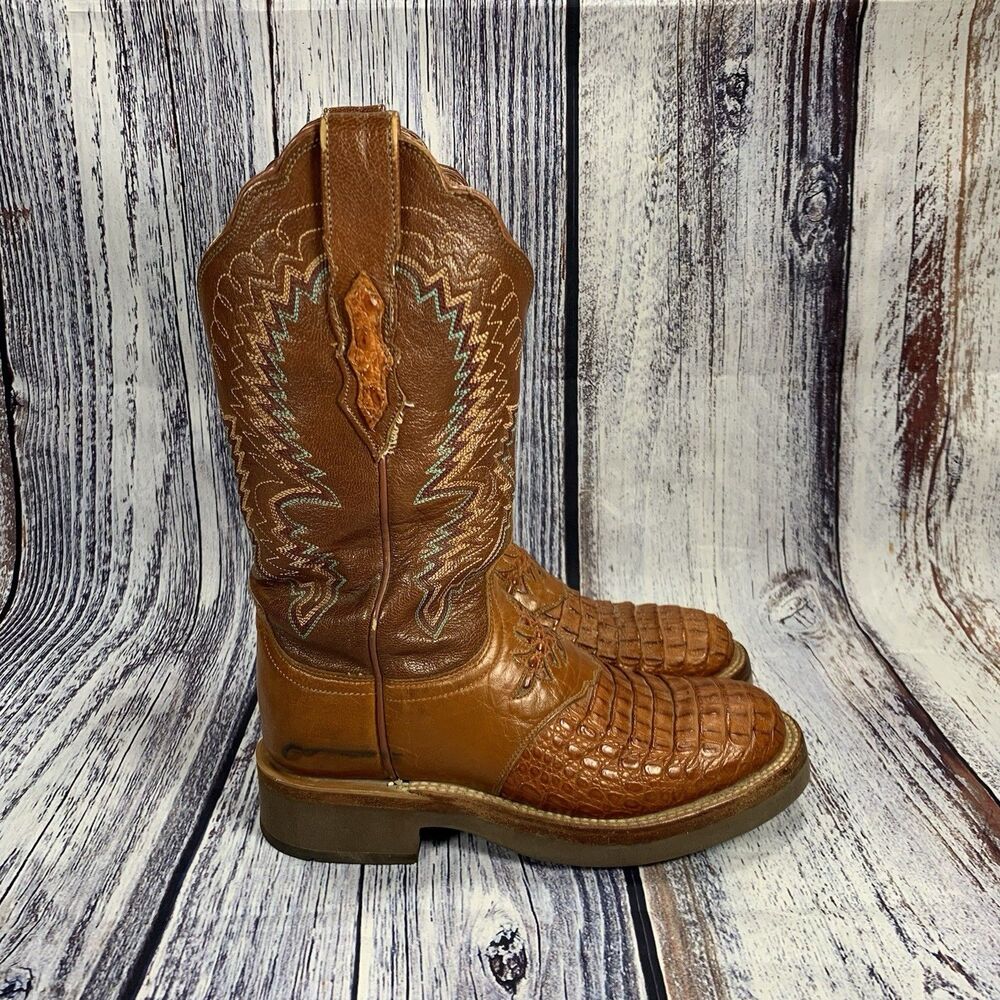 Lucchese 2000 Caiman Brown Leather Western Exotic Round Toe Boots Women’s 5.5 B